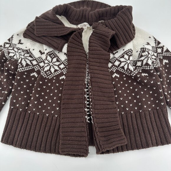 Decree Women's Brown White Fair Isle Knit Cardigan Sweater Shawl Cozy Size M - Picture 5 of 8